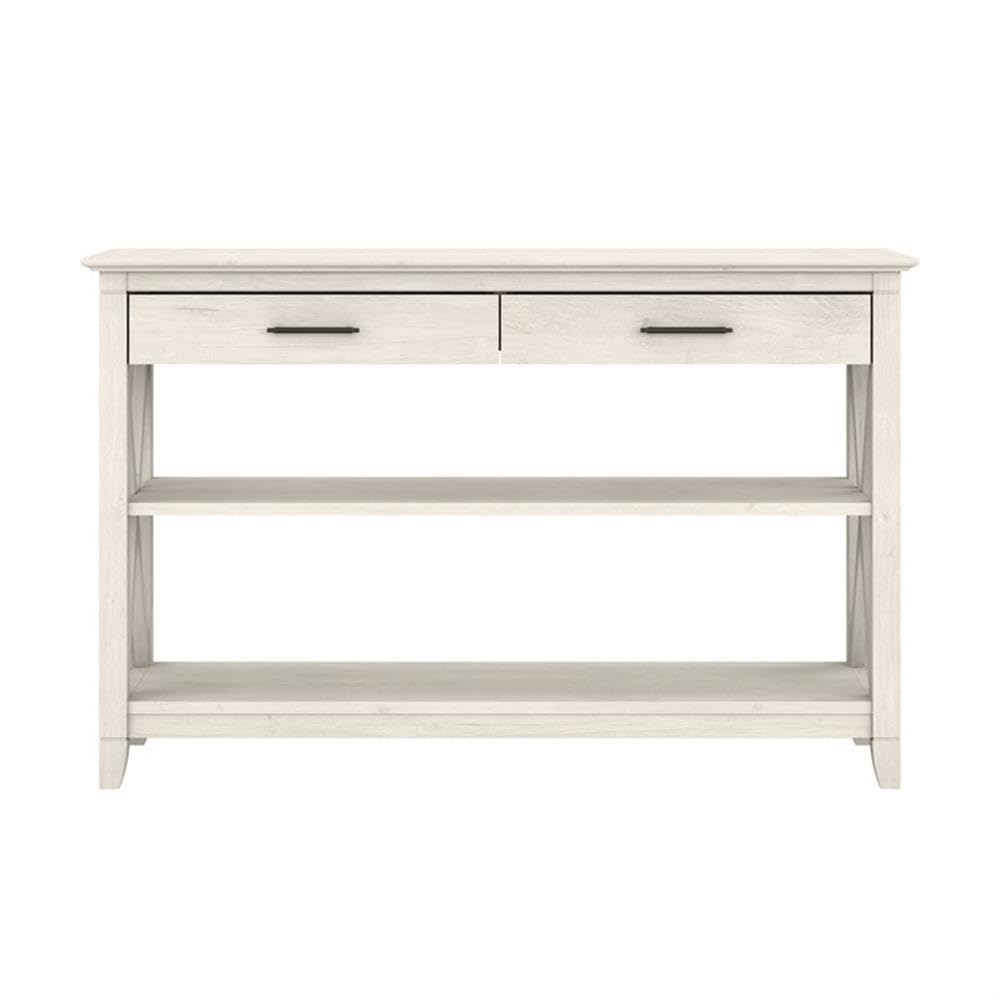 Linen White Oak Console Table with Drawers and Shelves D883143