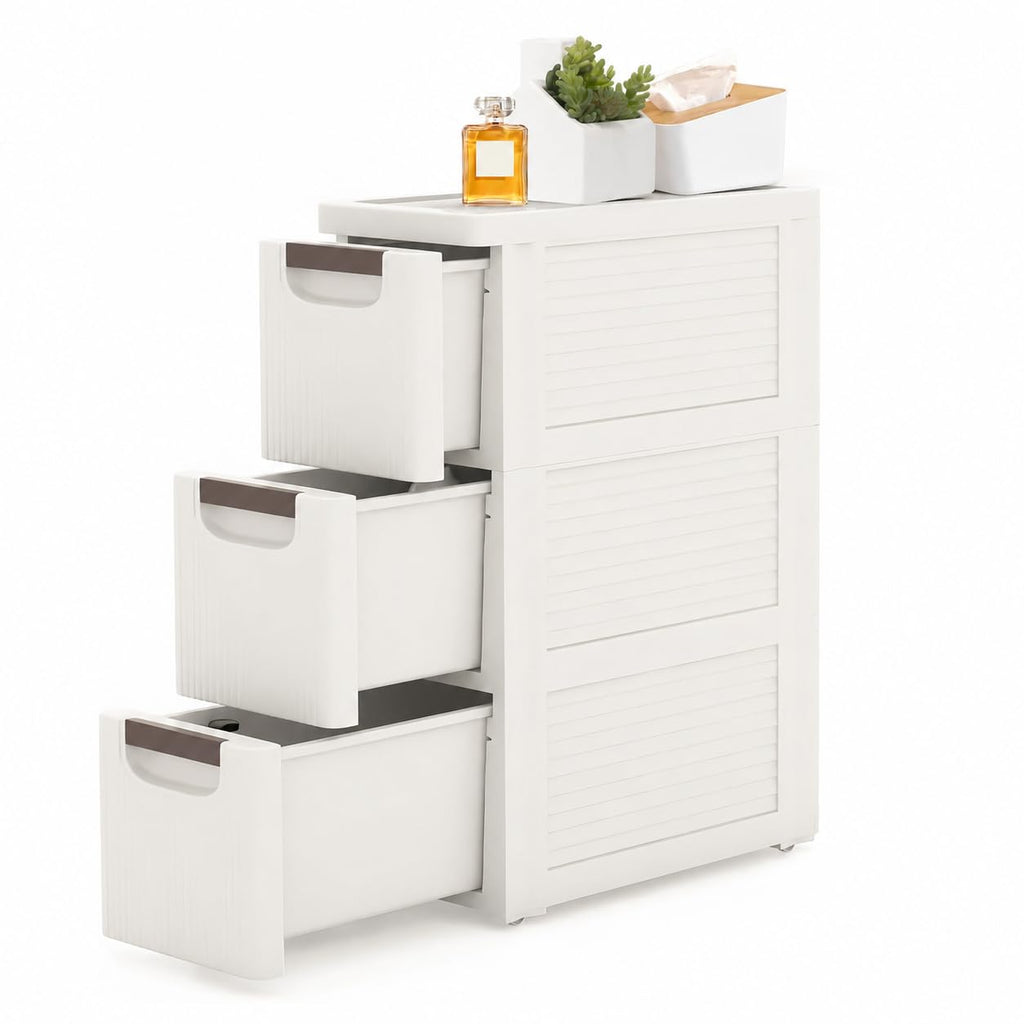 White 3 Drawer Slim Bathroom Cabinet J382