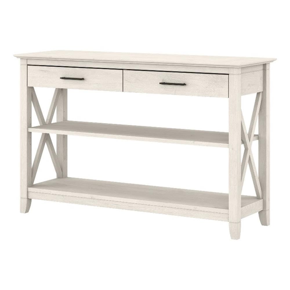 Linen White Oak Console Table with Drawers and Shelves D883143