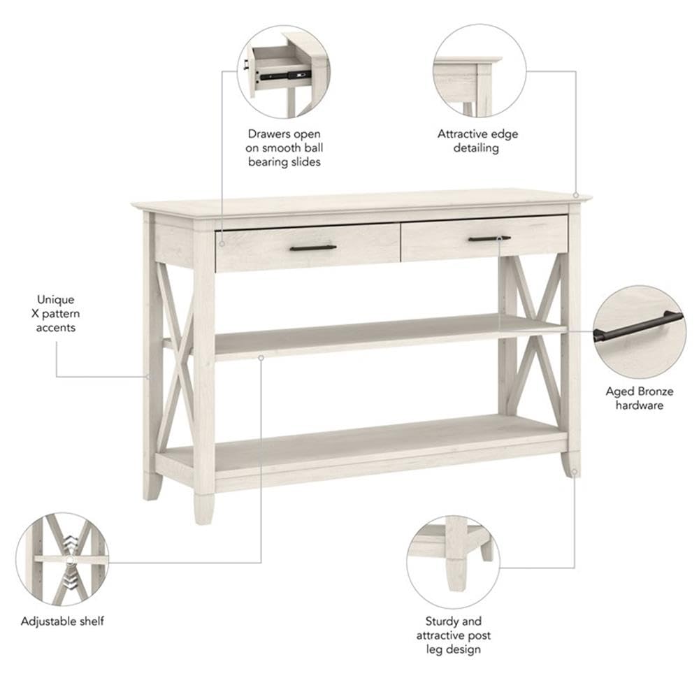 Linen White Oak Console Table with Drawers and Shelves D883143