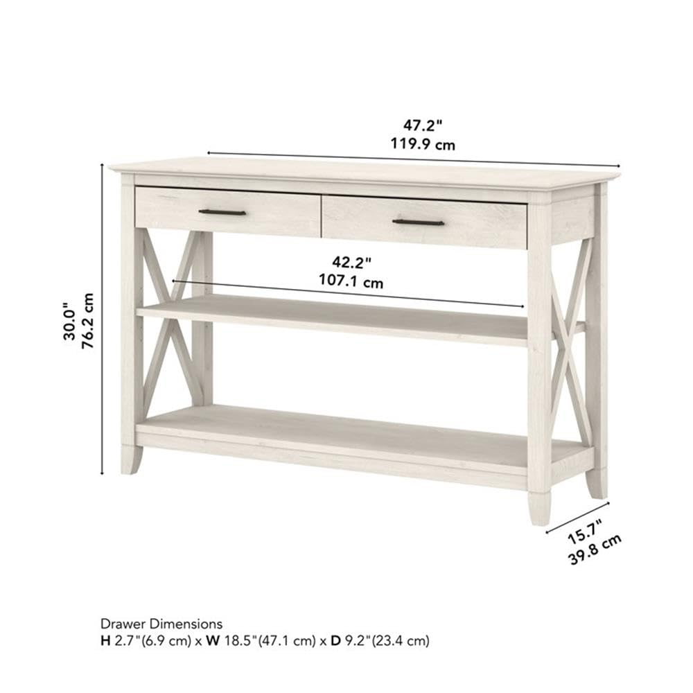 Linen White Oak Console Table with Drawers and Shelves D883143