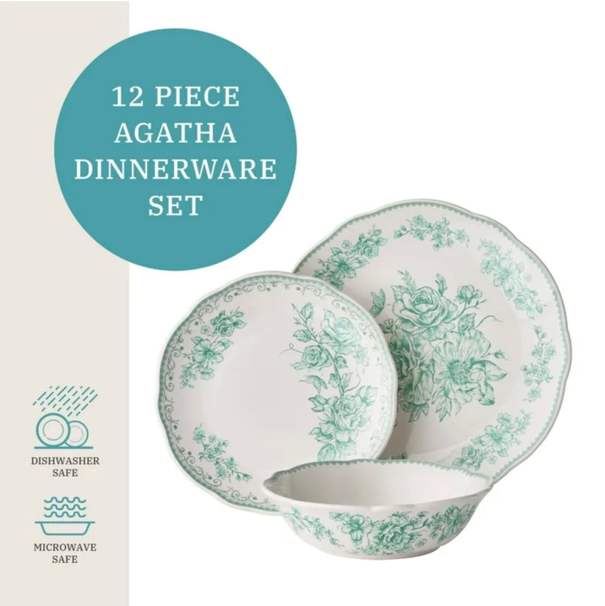 12-Piece Green Stoneware Dinnerware Set P9844