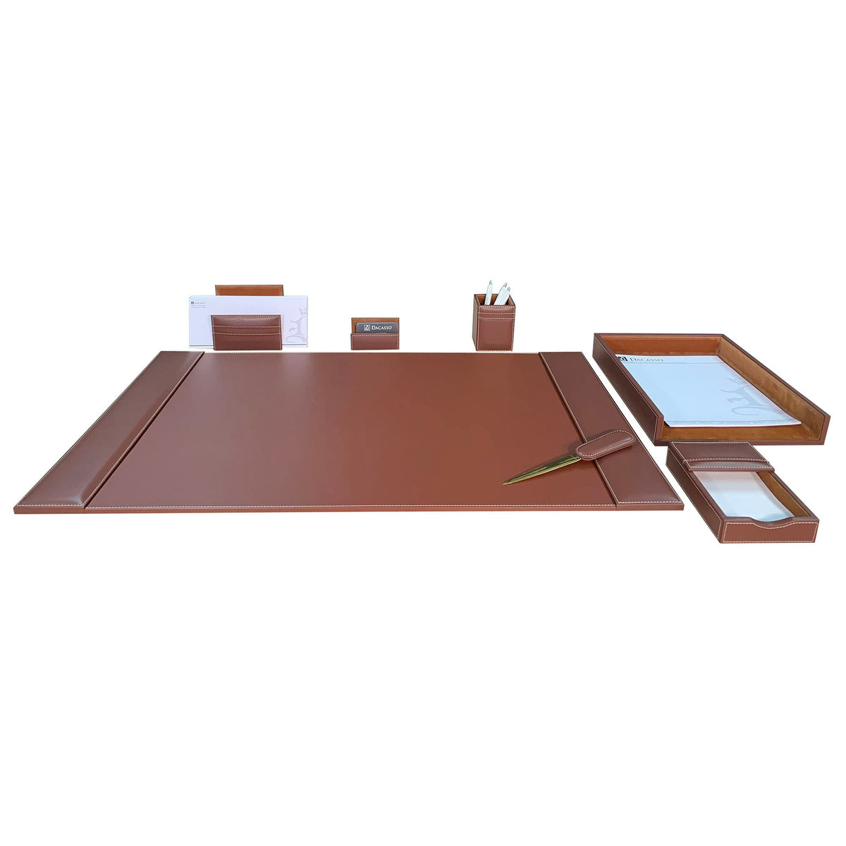 Rustic Brown Leather Desk Set, 7-Piece P5266