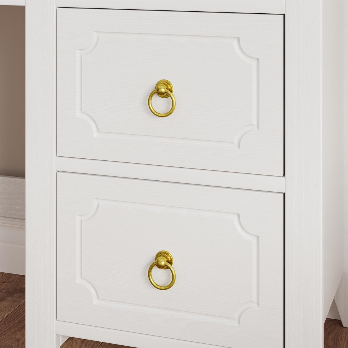 47" White and Gold Desk with Hutch and 4 Drawers V67344