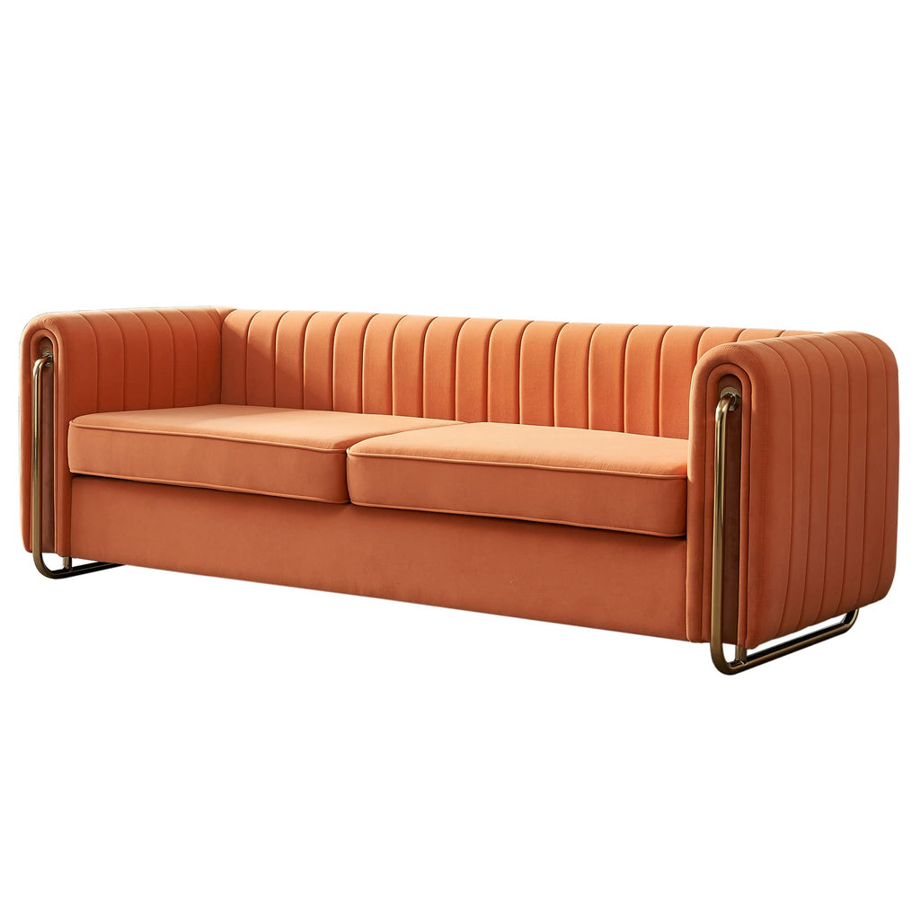 Orange Velvet 3 Seat Sofa X3410