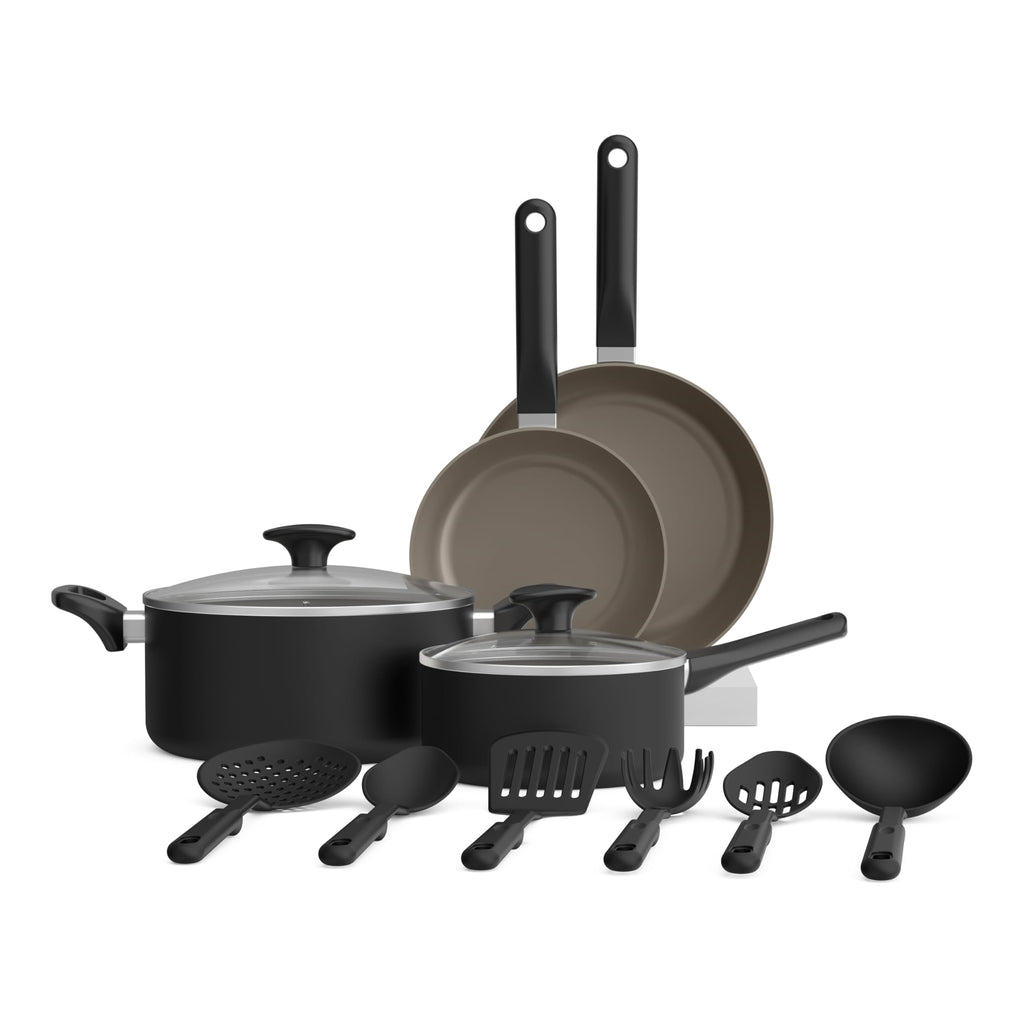 12 Piece Ceramic Nonstick Cookware Set Black F278842