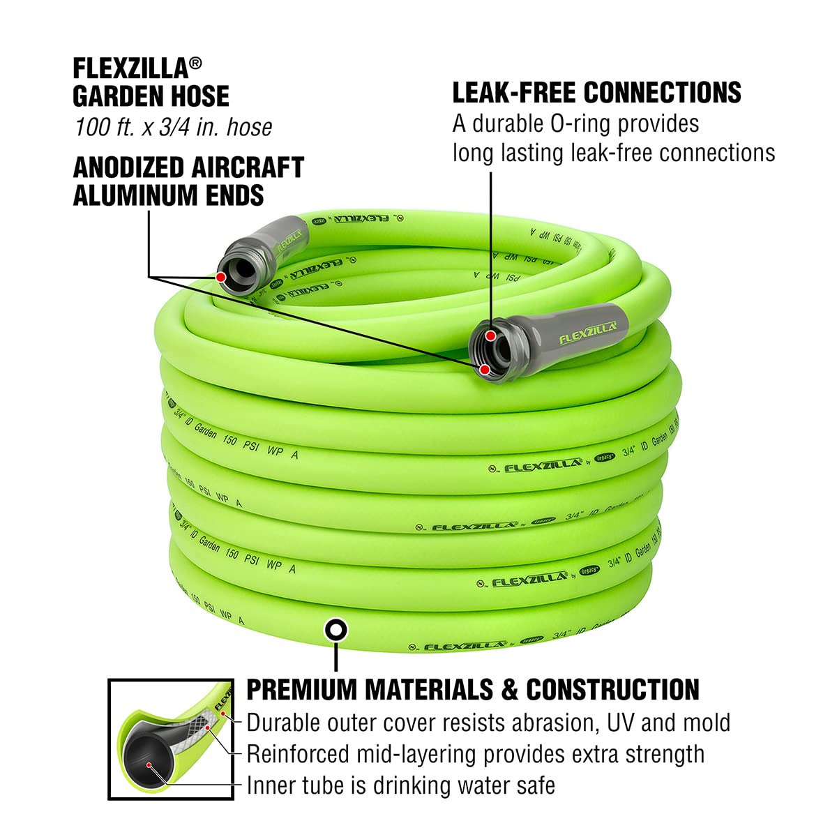 Garden Hose 3/4 in. x 100 ft. Lightweight All-Weather Water Hose Q683019