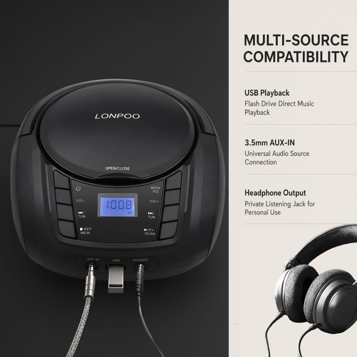 Portable CD Player Boombox with Speakers X6374