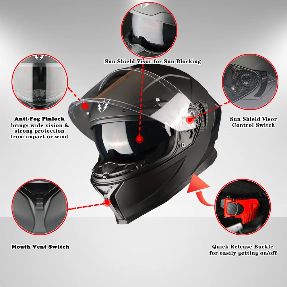 Motorcycle Full Face Helmet with Dual Visor T771