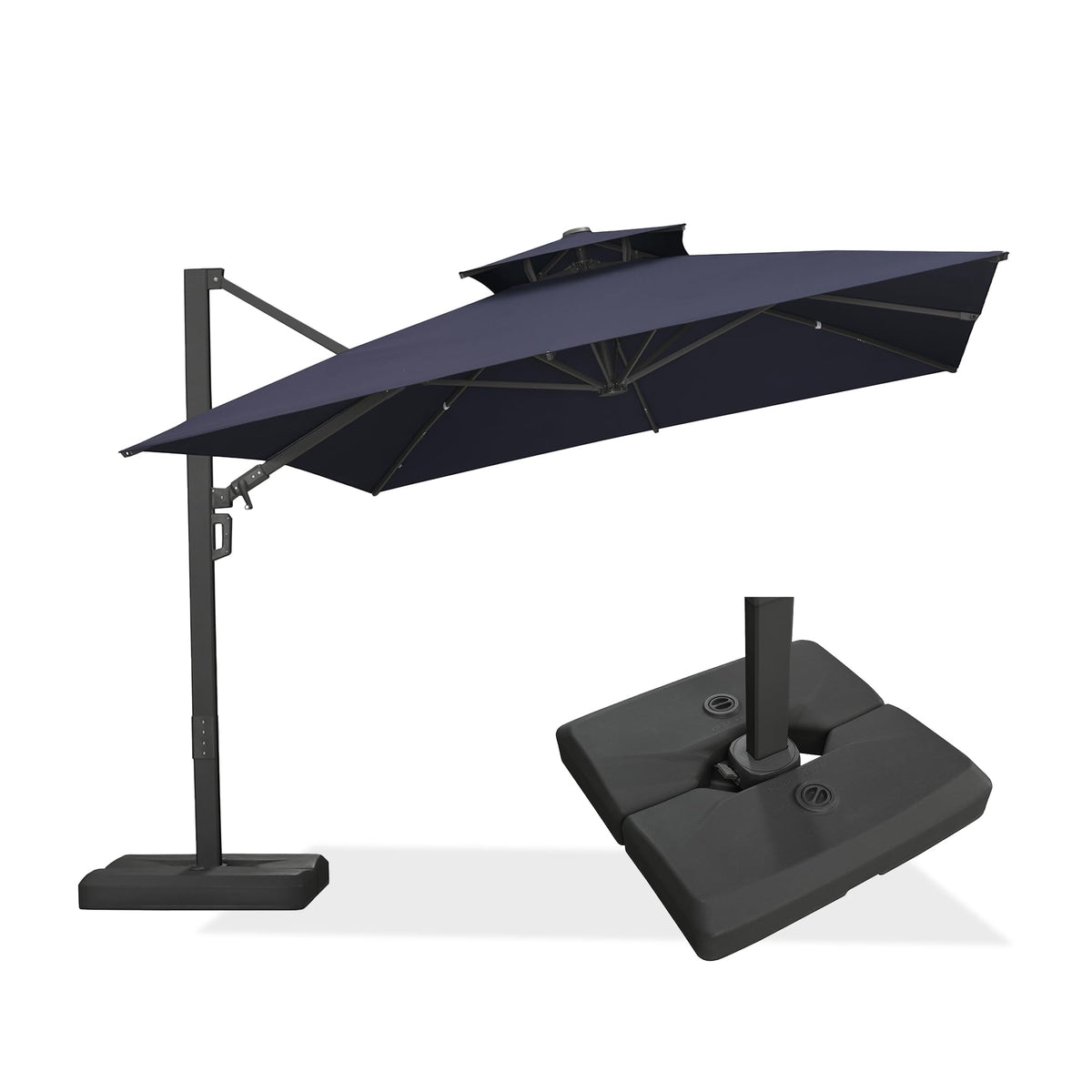 Navy Blue 10' X 13' Dual-Top Cantilever Umbrella with Base E9700