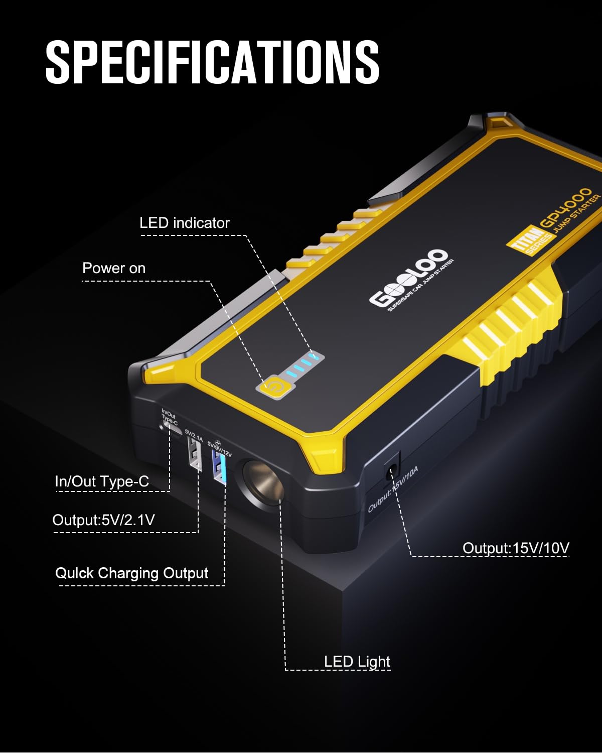 4000A 12V Portable Car Battery Jump Starter B63126