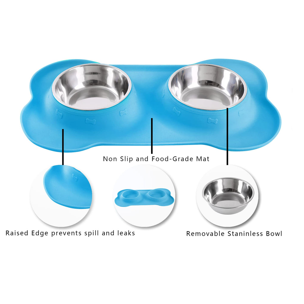 2 Stainless Steel Dog Bowls with Non-Skid Mat and Scoop U53735