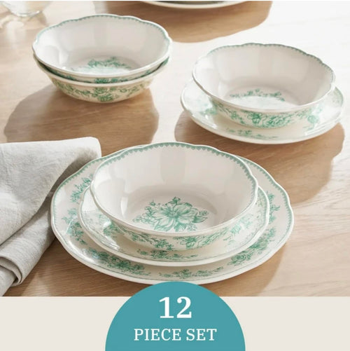 12-Piece Green Stoneware Dinnerware Set P9844