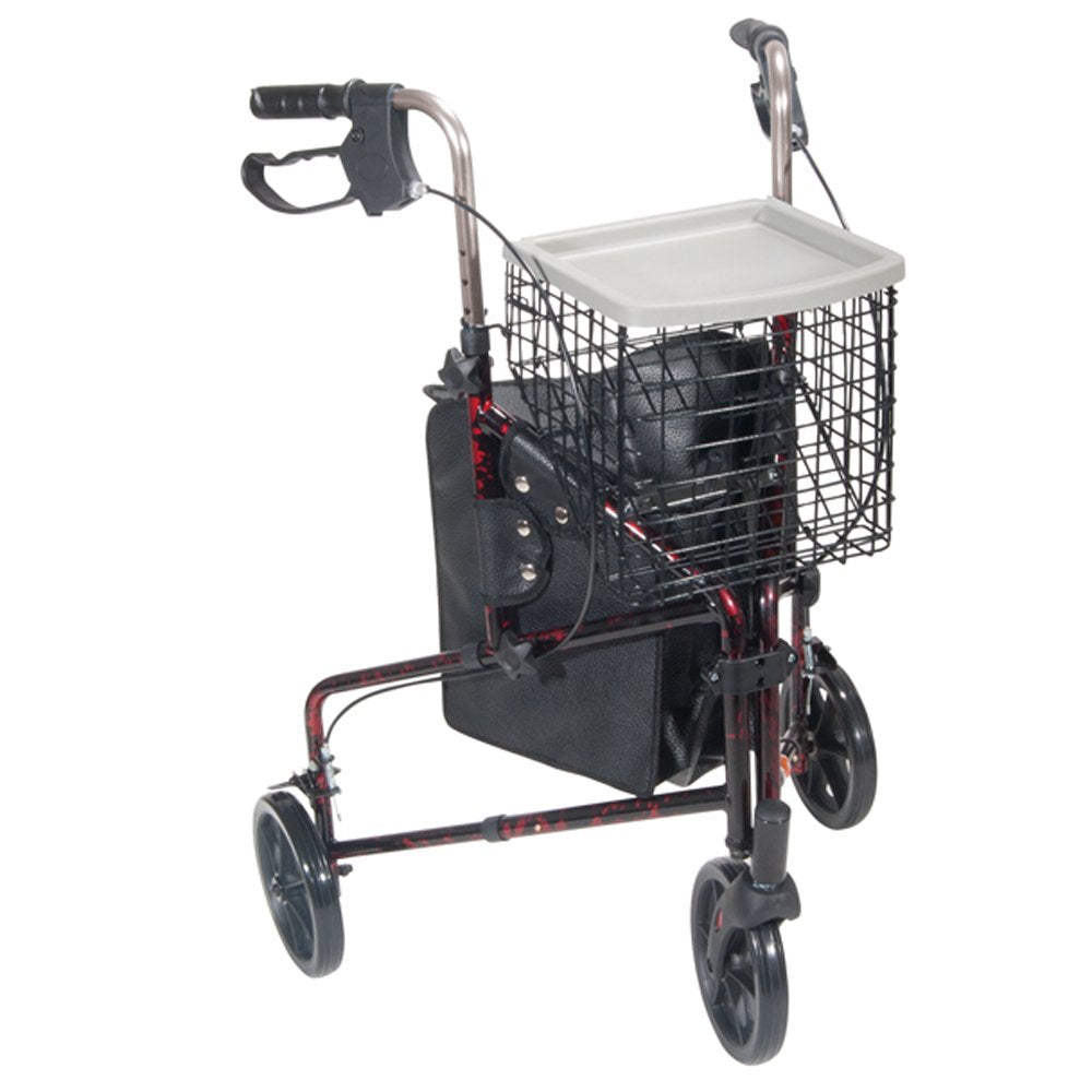 3 Wheel Rollator Rolling Walker with Basket Tray and Pouch Flame Blue V1591
