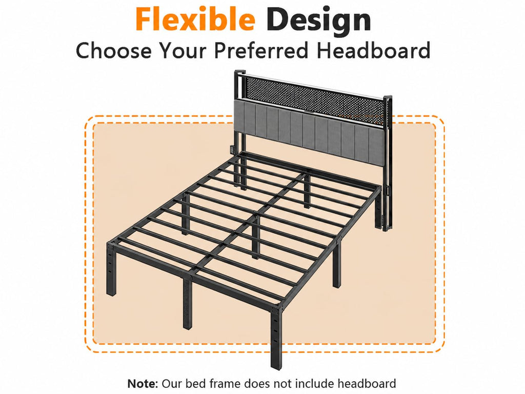 14 Inch Queen Metal Platform Bed Frame with Underbed Storage V4126