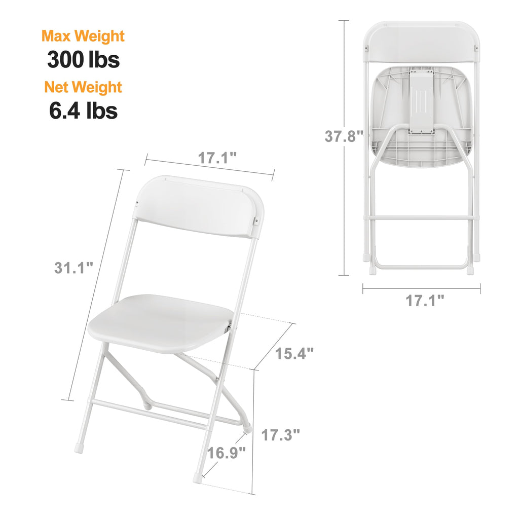 6 Pack White Plastic Folding Chair with Steel Frame L199270