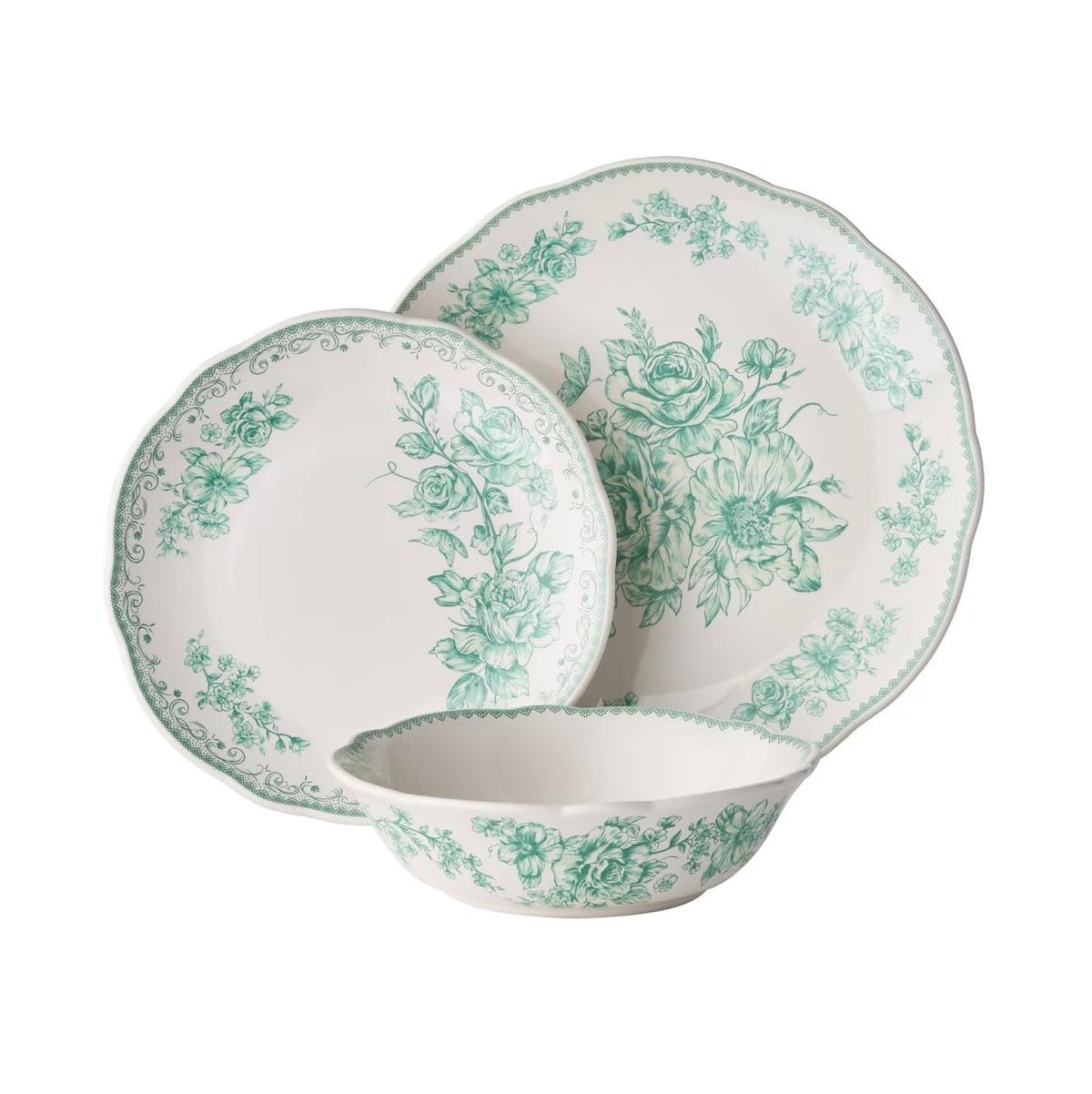 12-Piece Green Stoneware Dinnerware Set P9844