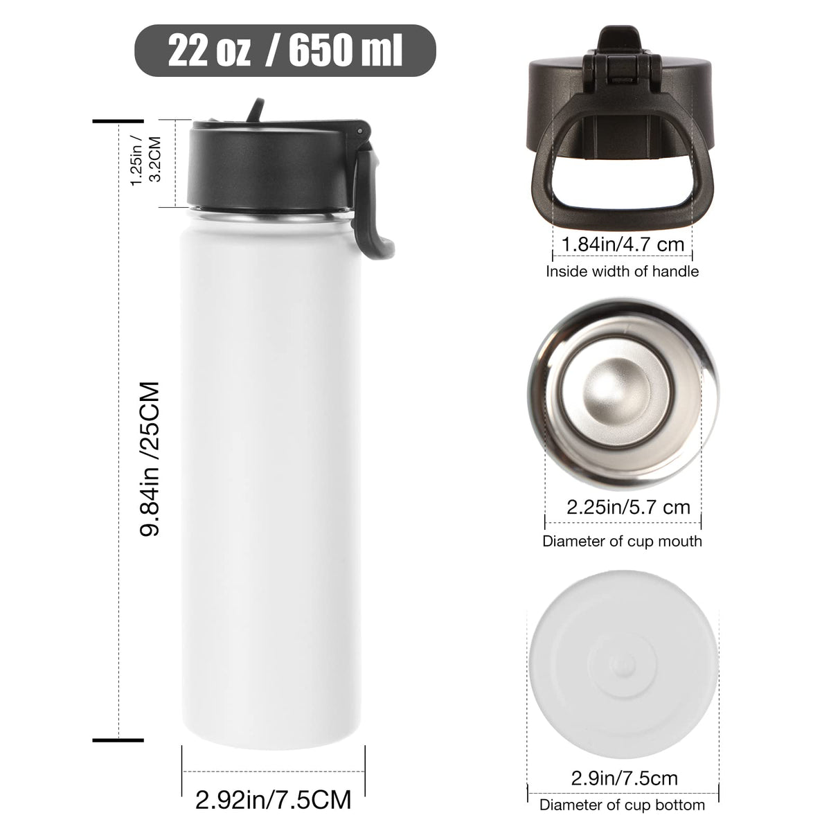 22 oz Stainless Steel Insulated Water Bottles with Straw 8 Pack D75927