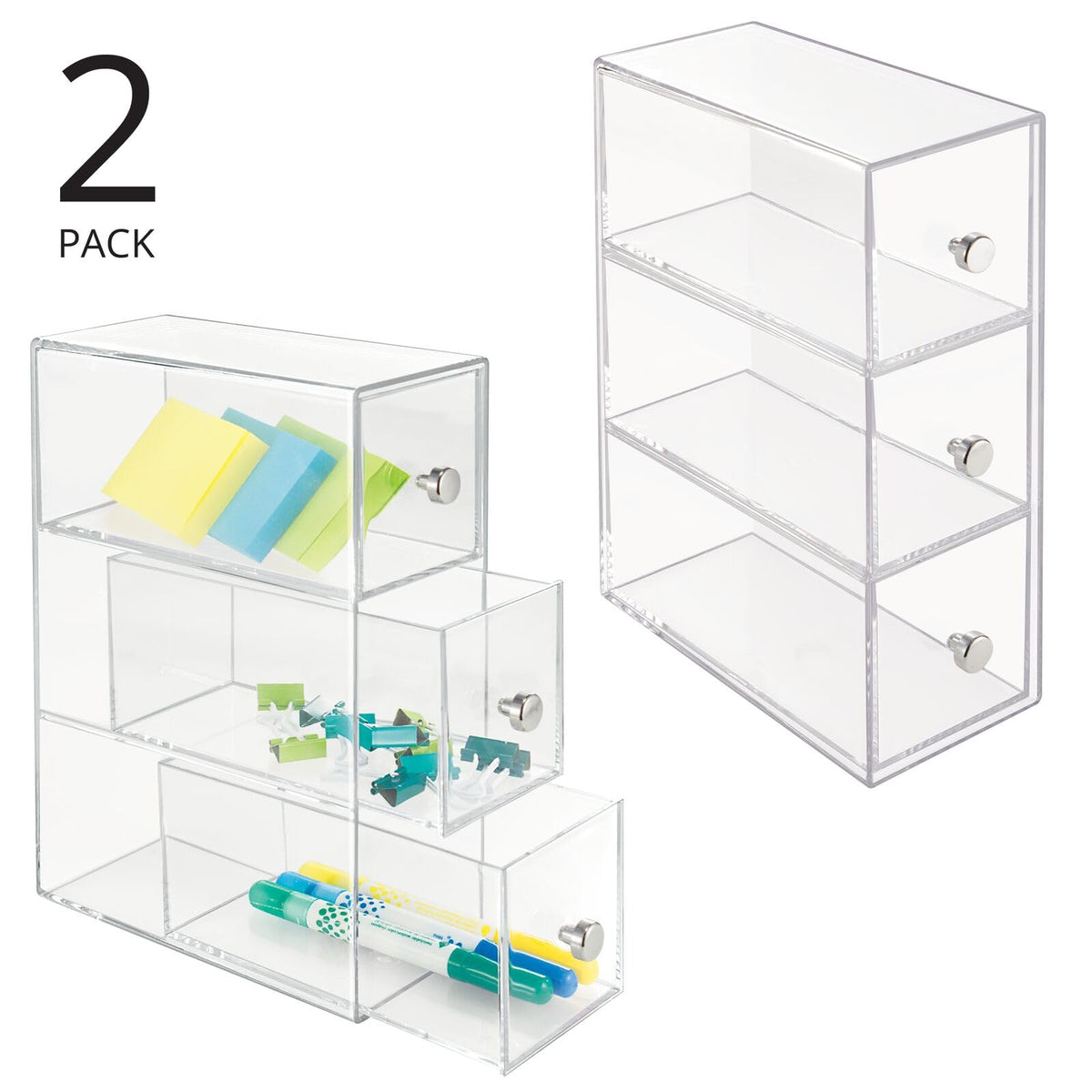 Clear 3 Drawer Plastic Stackable Desktop Organizer, 2 Pack H119806