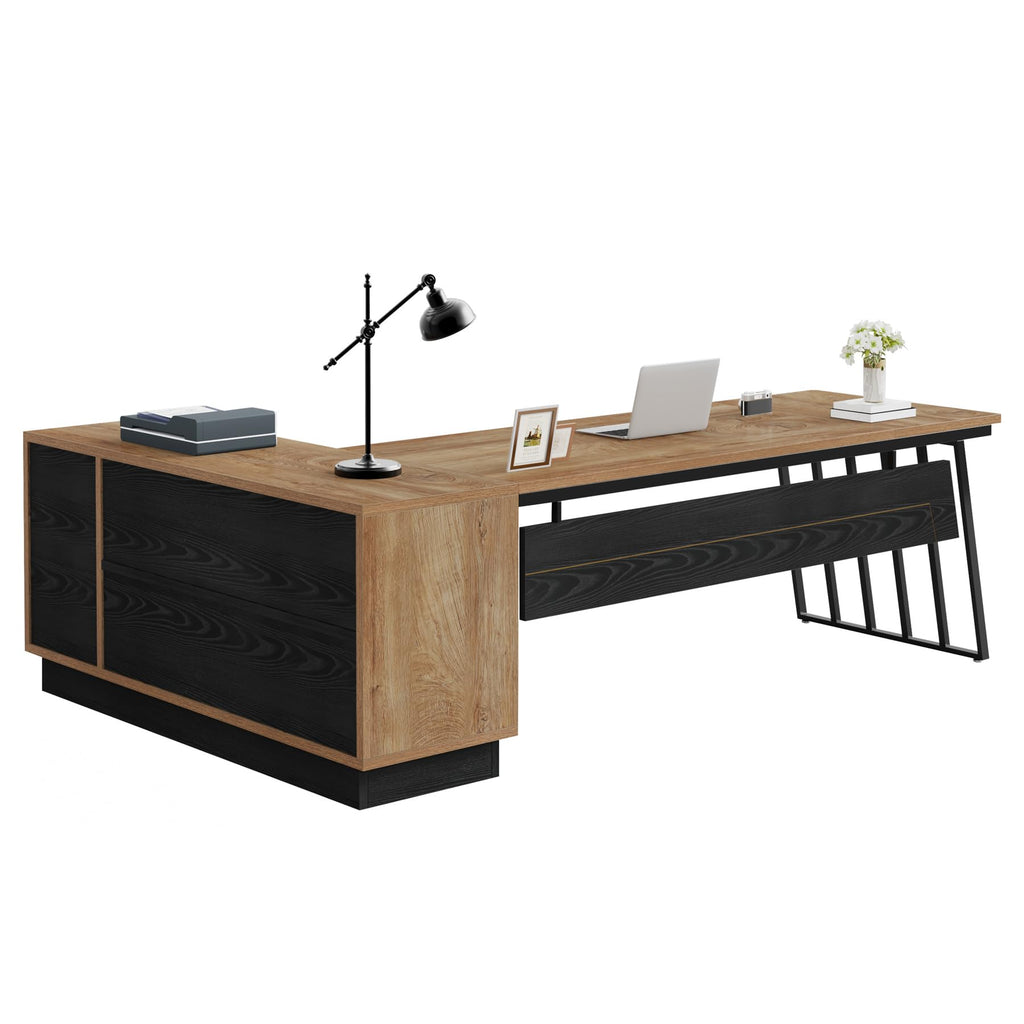 71-Inch L-Shaped Executive Desk with Cabinet L255095