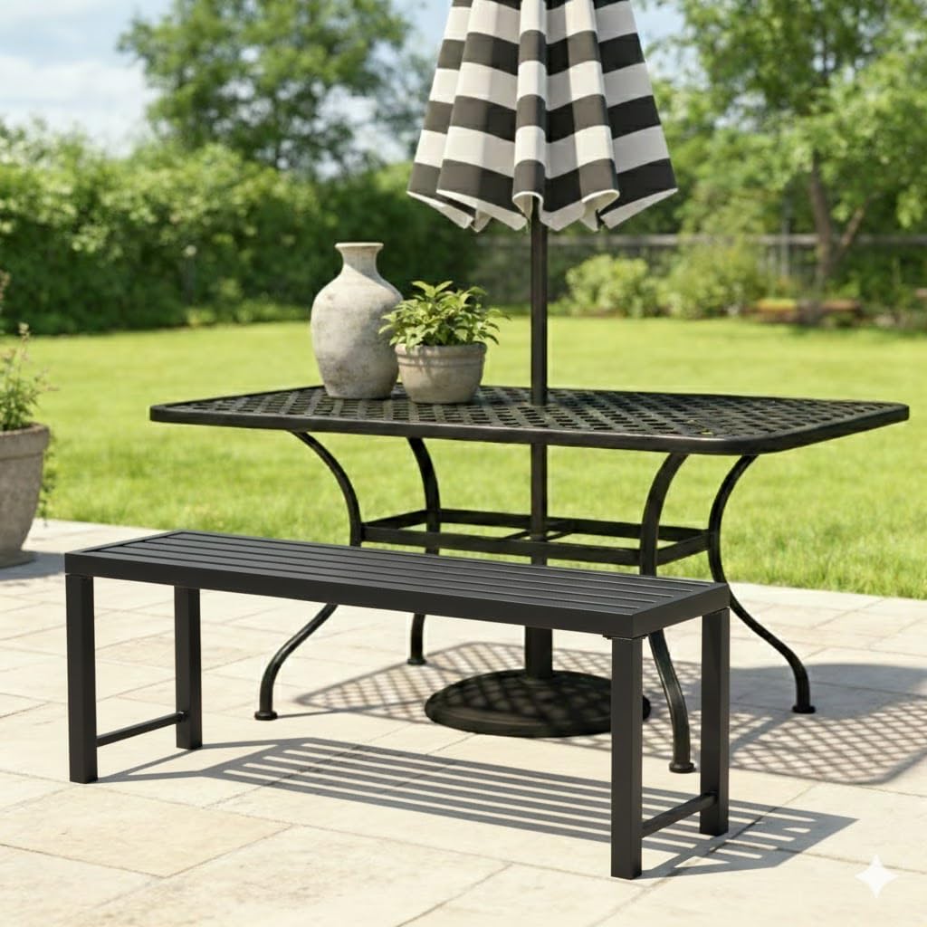 Black Metal Backless Outdoor Bench S293226
