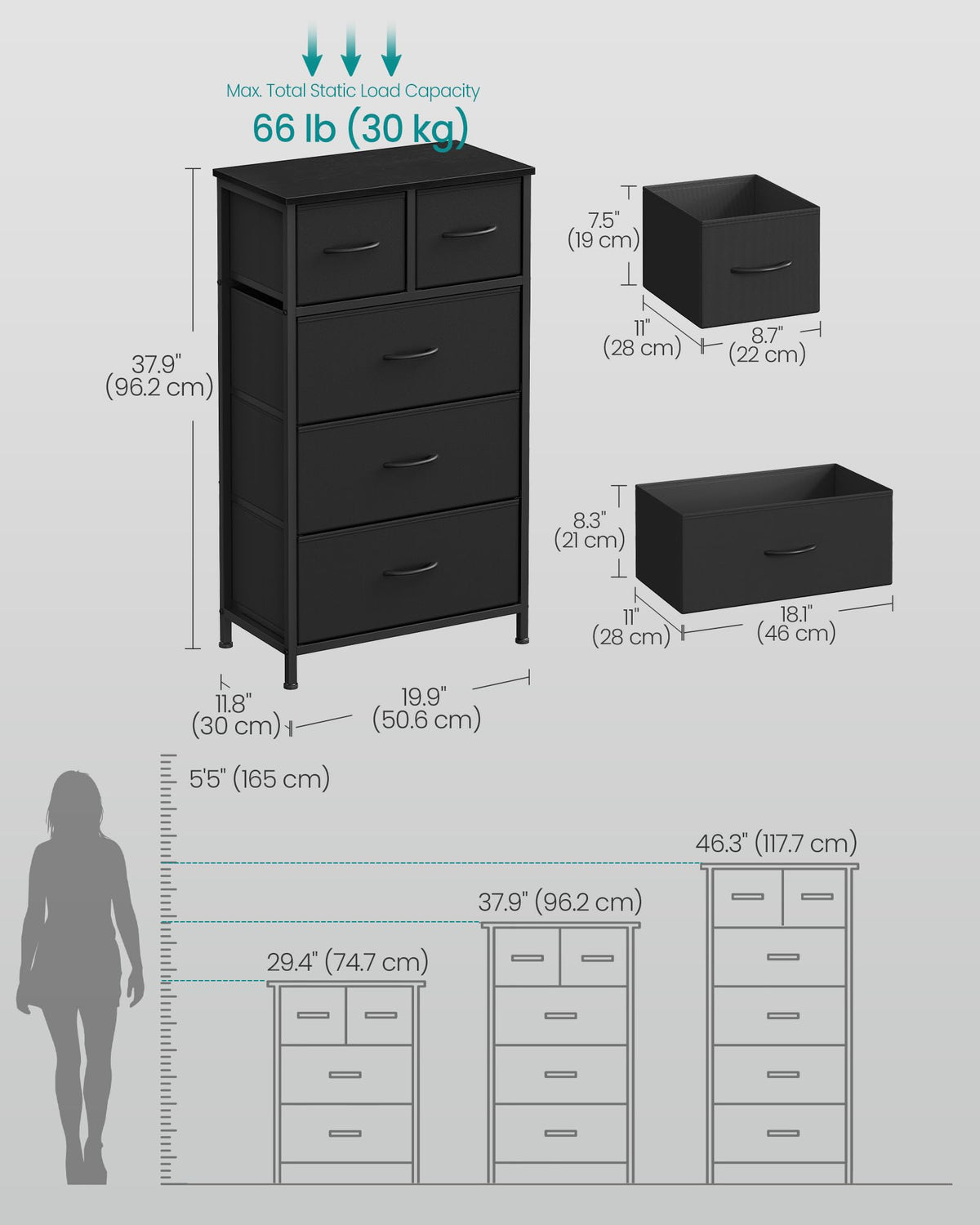 Tall Dresser with 5 Fabric Drawers W2490