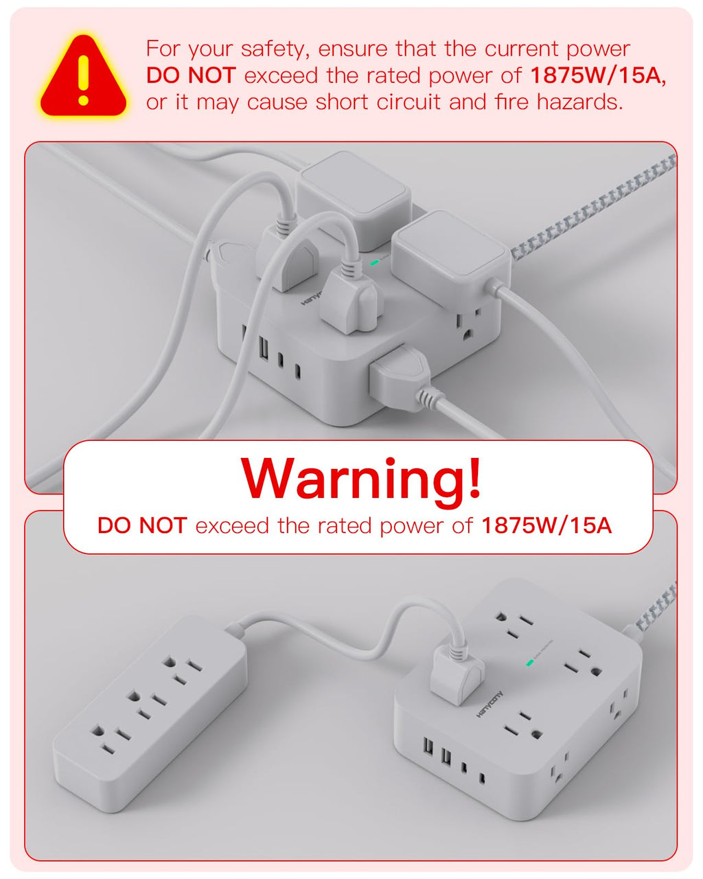 Surge Protector Power Strip 5 Ft Braided Extension Cord S216