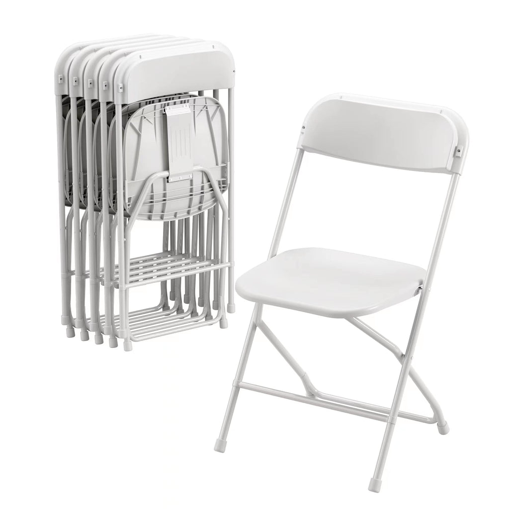 6 Pack White Plastic Folding Chair with Steel Frame L199270