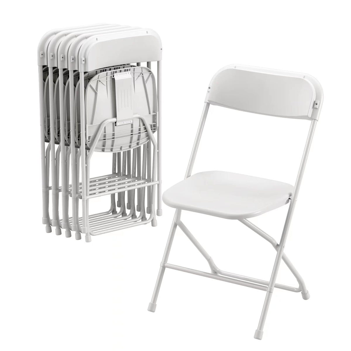 6 Pack White Plastic Folding Chair with Steel Frame L199270