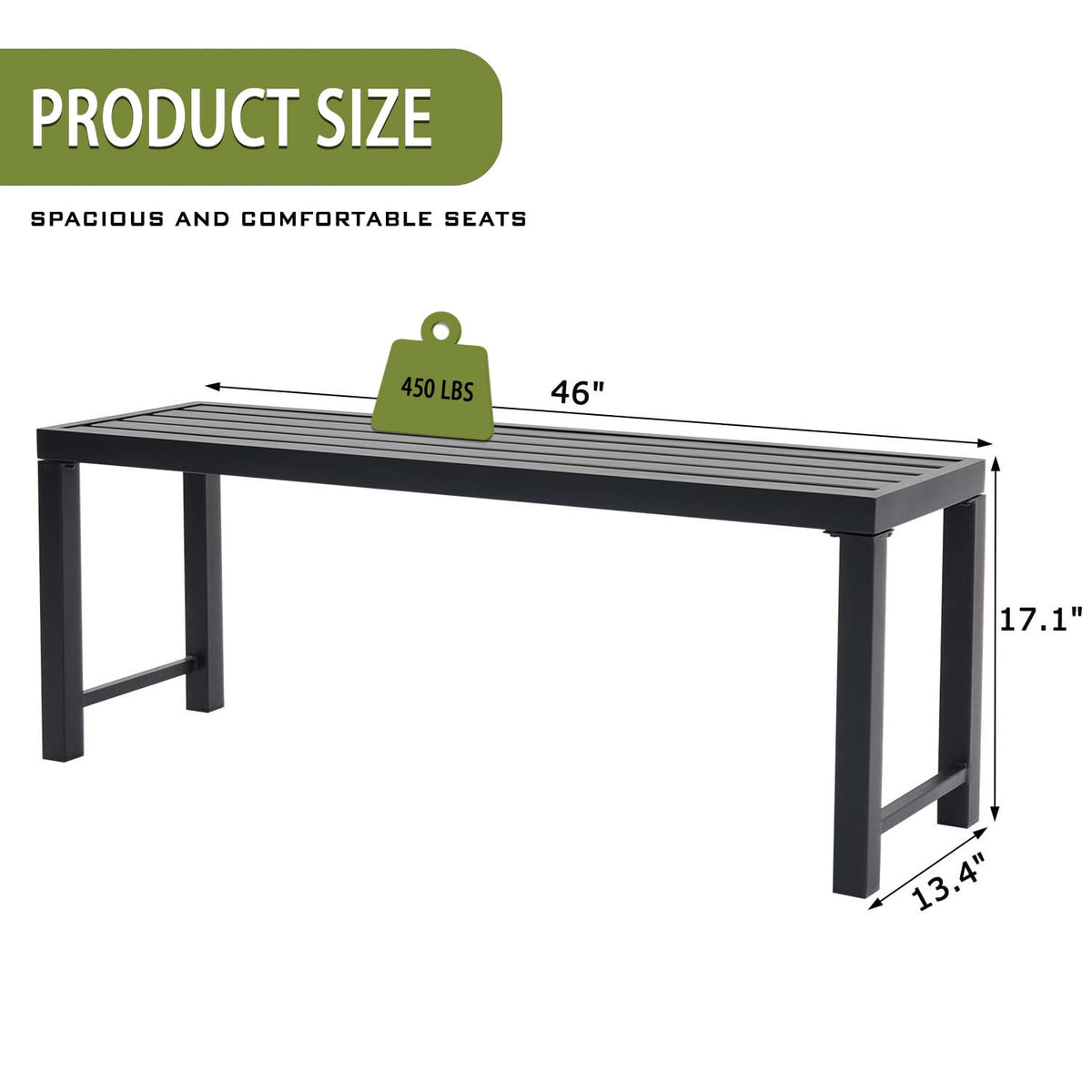 Black Metal Backless Outdoor Bench S293226