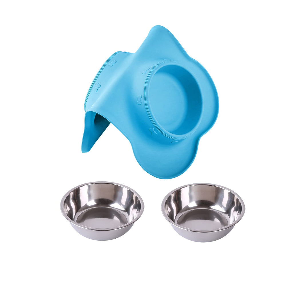 2 Stainless Steel Dog Bowls with Non-Skid Mat and Scoop U53735