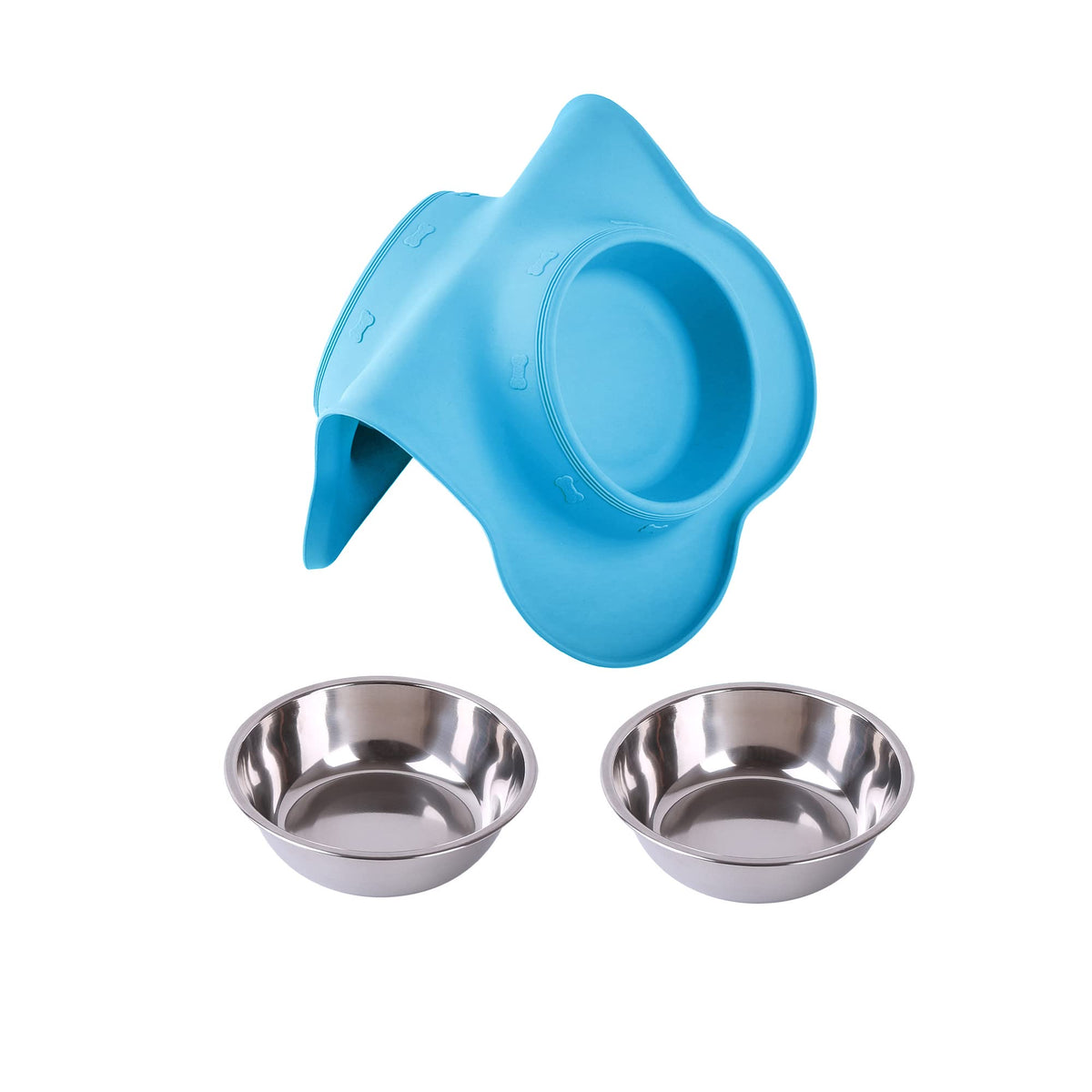 2 Stainless Steel Dog Bowls with Non-Skid Mat and Scoop U53735
