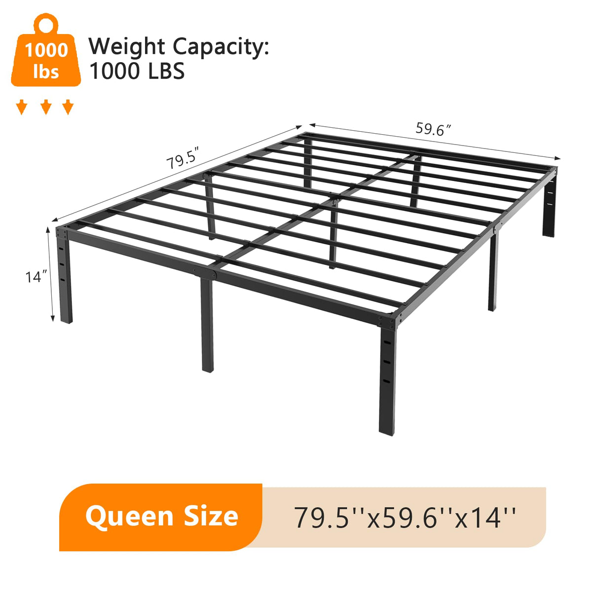 14 Inch Queen Metal Platform Bed Frame with Underbed Storage V4126