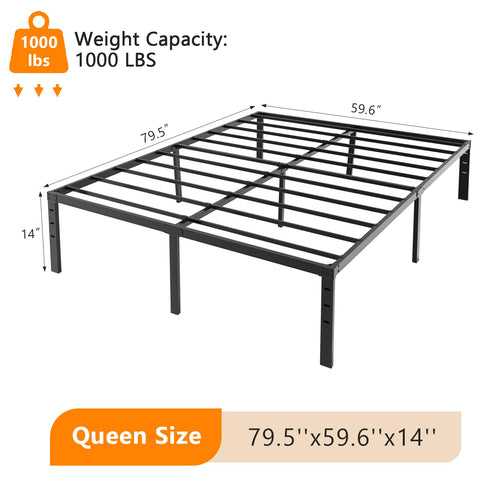 14 Inch Queen Metal Platform Bed Frame with Underbed Storage V4126