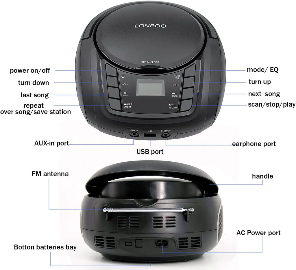 Portable CD Player Boombox with Speakers X6374