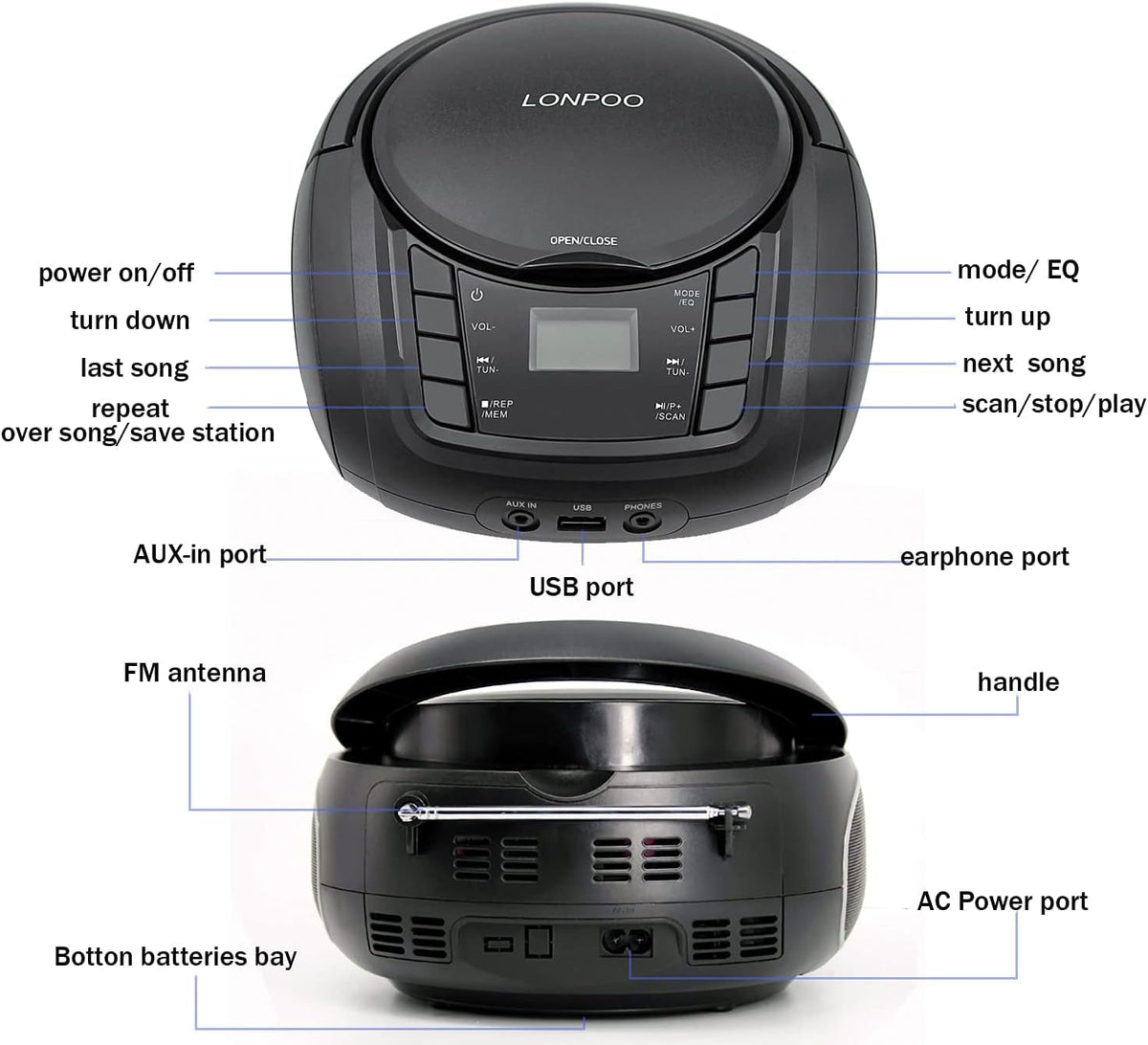 Portable CD Player Boombox with Speakers X6374