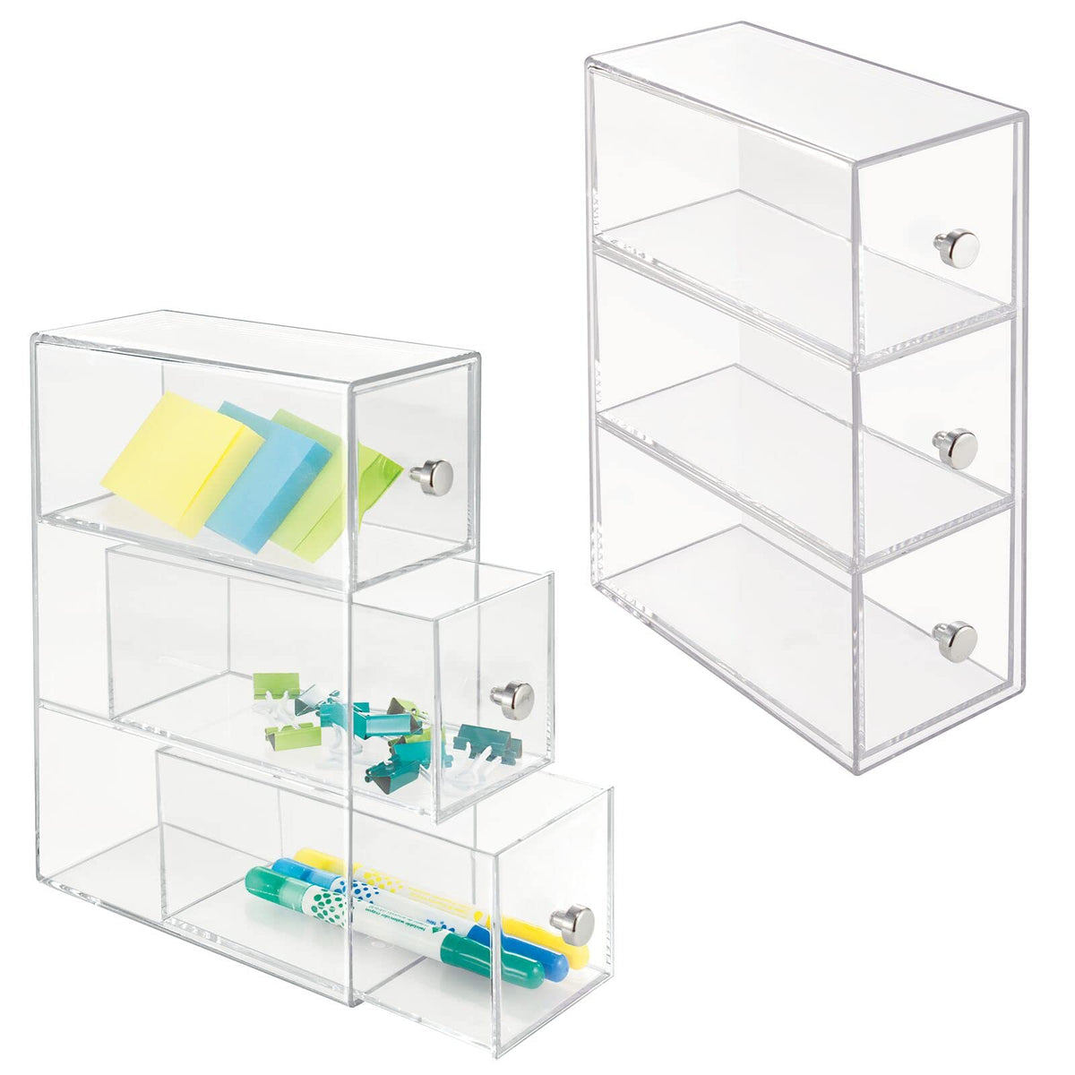 Clear 3 Drawer Plastic Stackable Desktop Organizer, 2 Pack H119806
