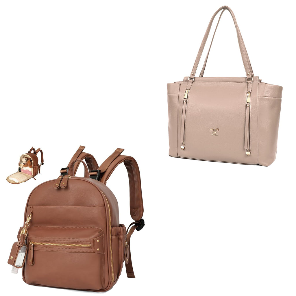 Leather Diaper Bag Tote with Mini Backpack I5211