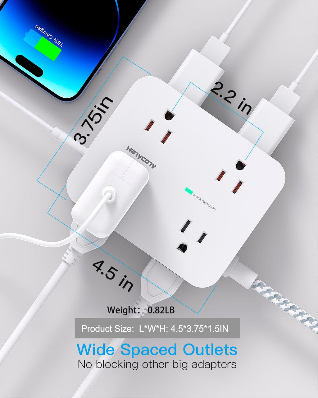 Surge Protector Power Strip 5 Ft Braided Extension Cord S216