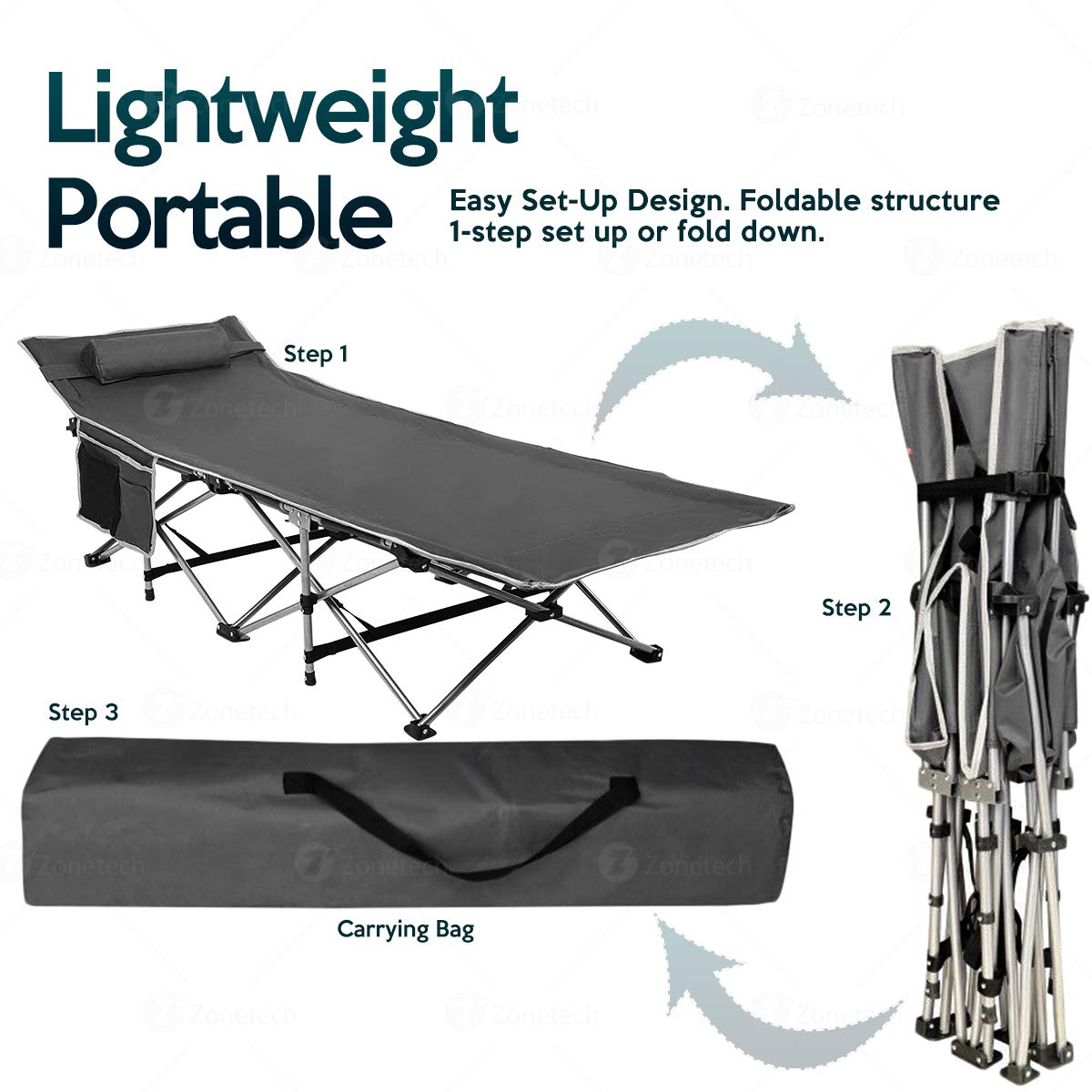 Folding Lightweight Portable Heavy Duty Travel Cot with Large Pocket L65657
