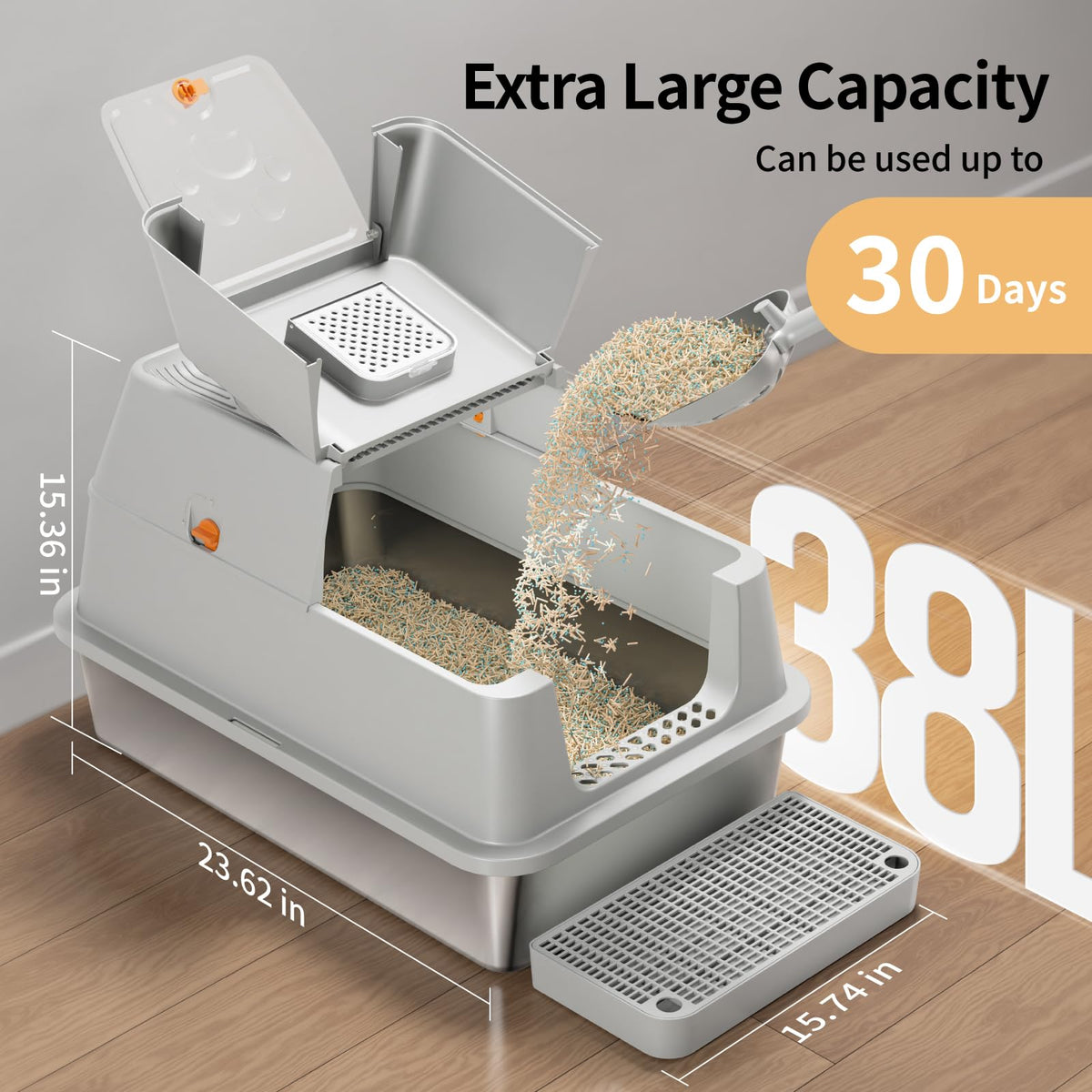 Stainless Steel XL Cat Litter Box with Lid T797