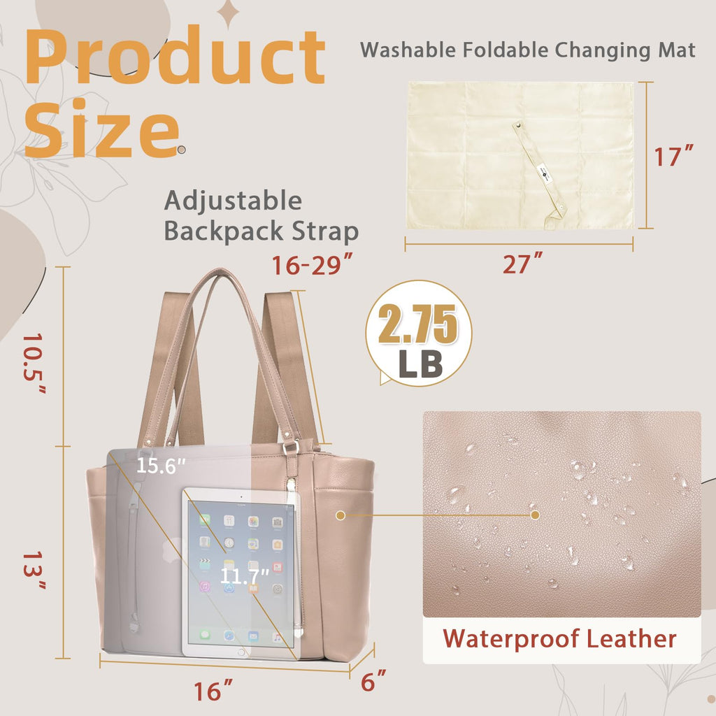 Leather Diaper Bag Tote with Mini Backpack I5211