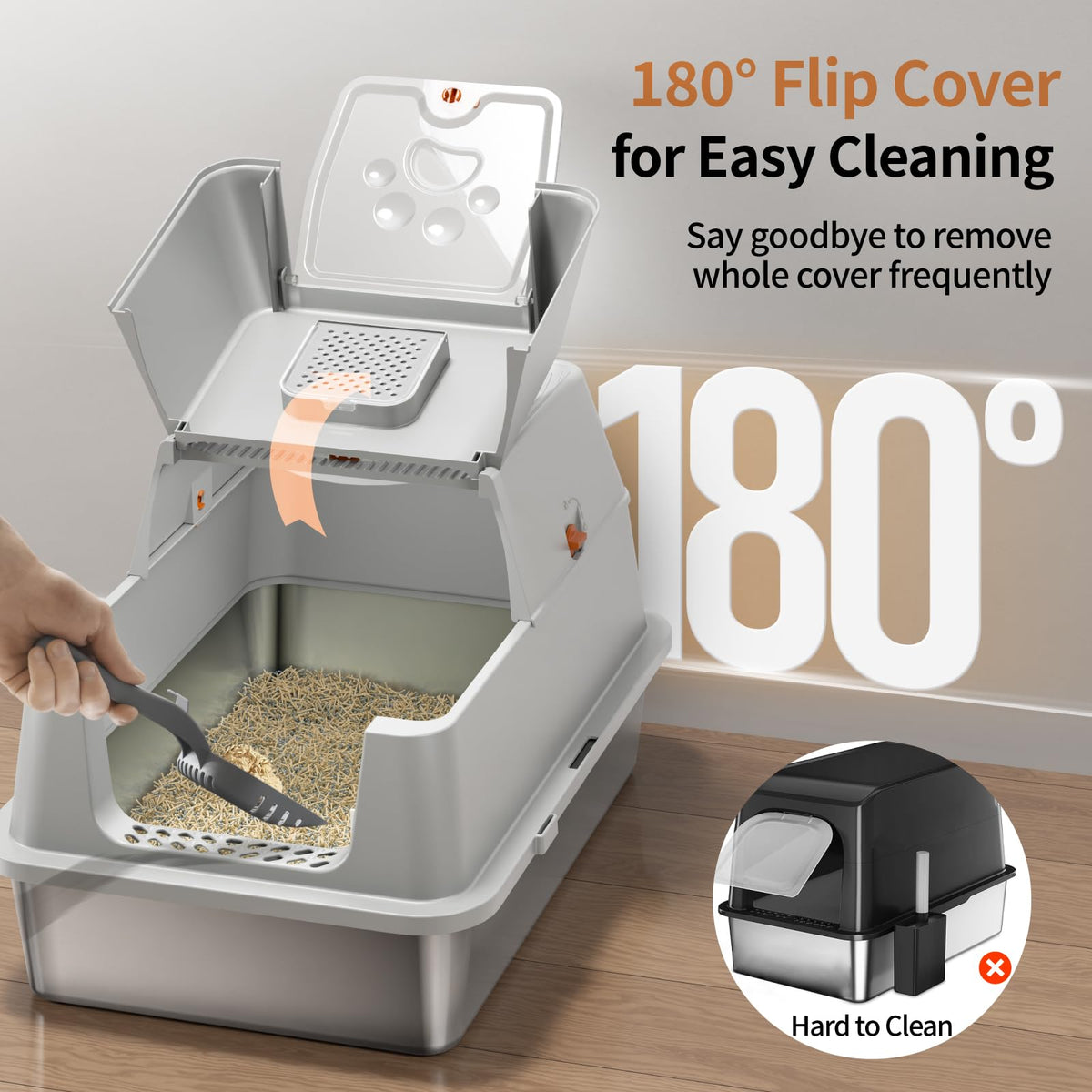 Stainless Steel XL Cat Litter Box with Lid T797