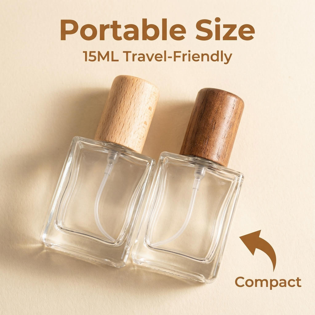2 Pcs 15ml Clear Mini Glass Perfume Bottle with Wood Lid V56547