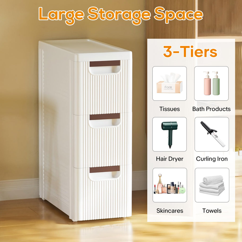 White 3 Drawer Slim Bathroom Cabinet J382