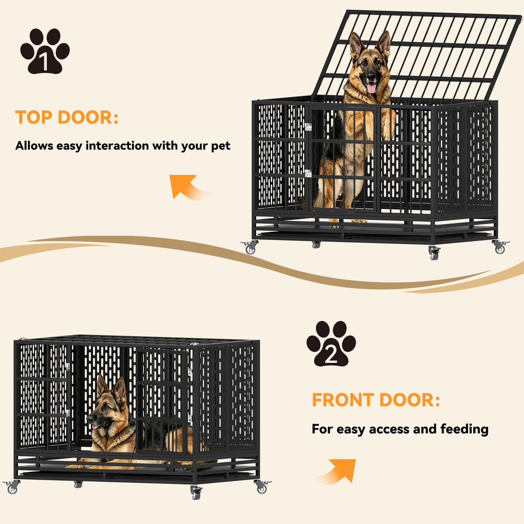 48 Inch Heavy Duty Metal Dog Crate with Wheels H44347