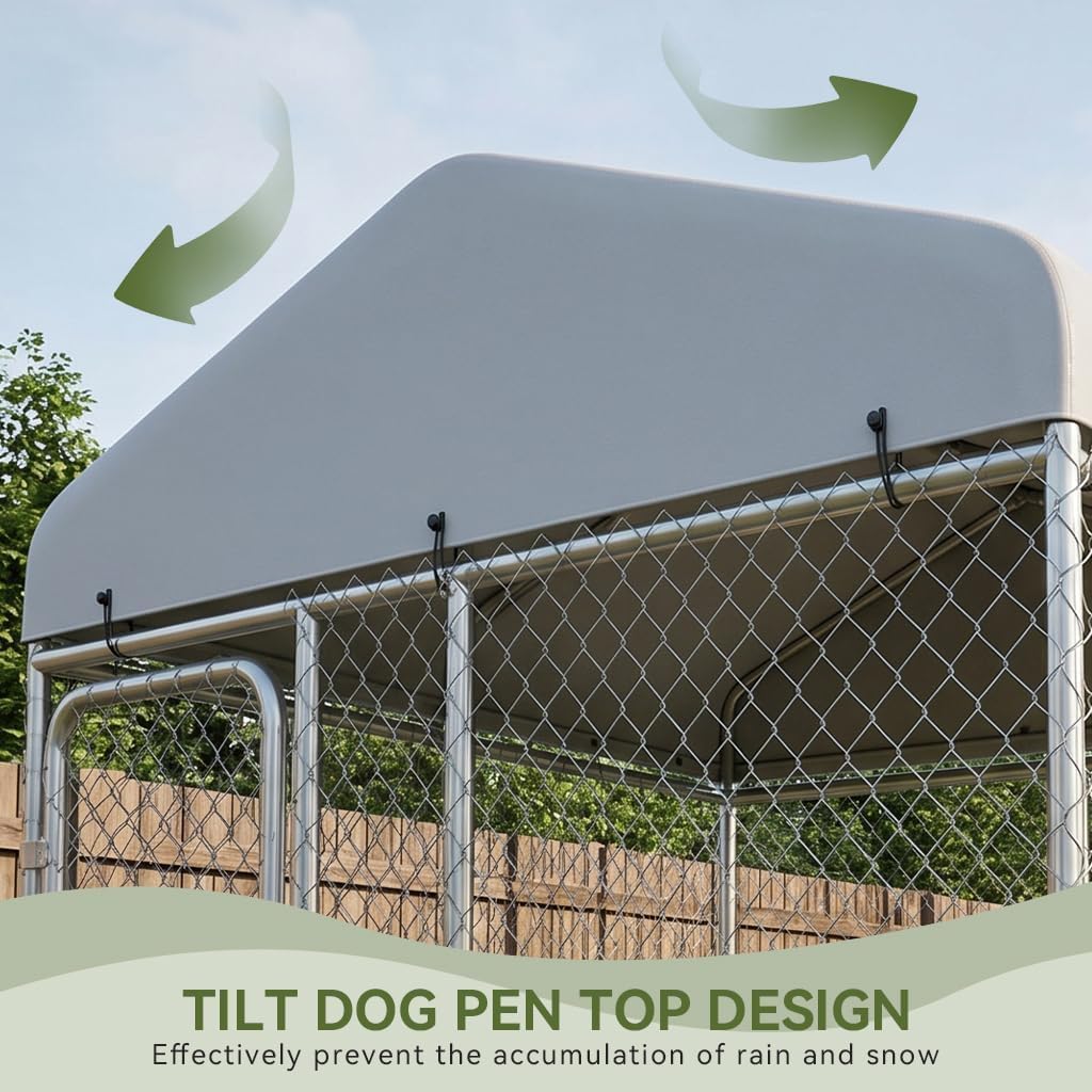 7.55x7.55ft Metal Outdoor Dog Kennel with Roof H3223