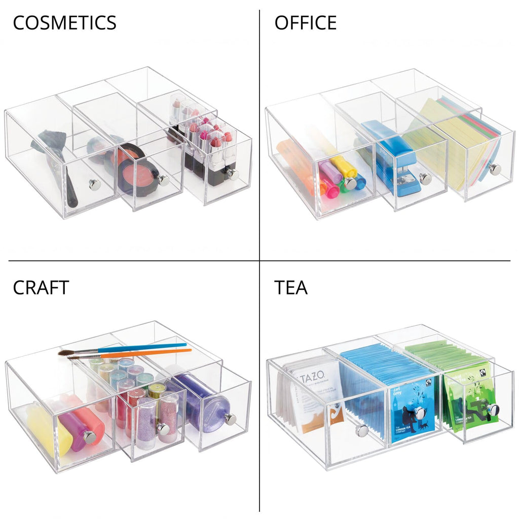Clear 3 Drawer Plastic Stackable Desktop Organizer, 2 Pack H119806