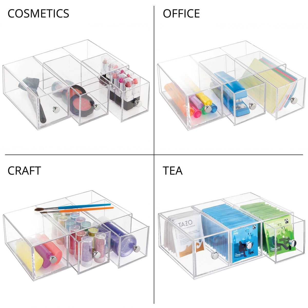 Clear 3 Drawer Plastic Stackable Desktop Organizer, 2 Pack H119806