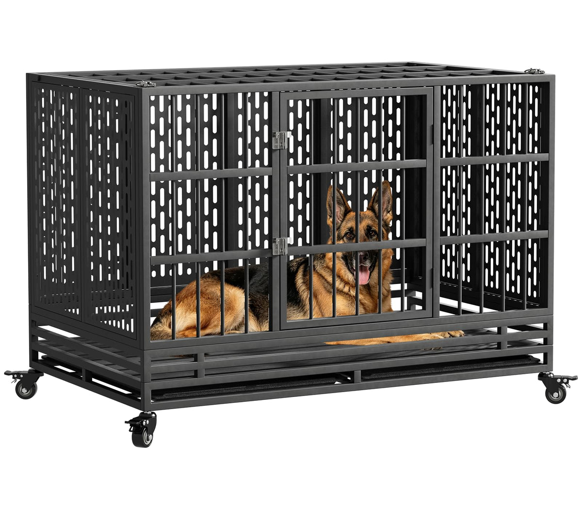 48 Inch Heavy Duty Metal Dog Crate with Wheels H44347